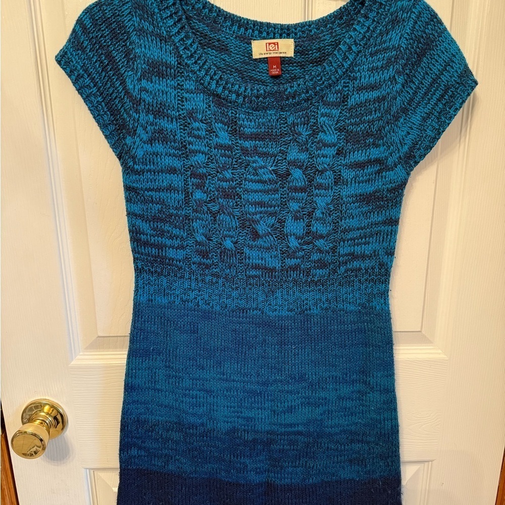 Vintage Y2K LEI Womens Sz M Blue Knit Short Sleeve Sweater Dress